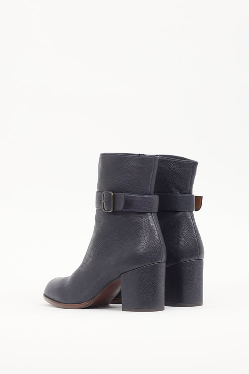 Chie Mihara Navy Leather Buckled Ankle Boot