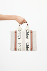 Chloé Beige & Black Logo Woody Tote