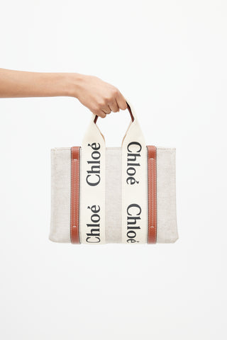 Chloé Beige & Black Logo Woody Tote