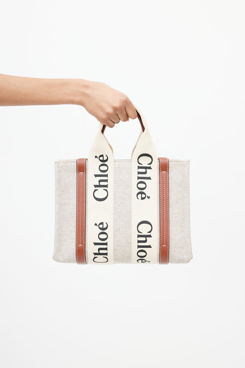 Chloé Beige & Black Logo Woody Tote