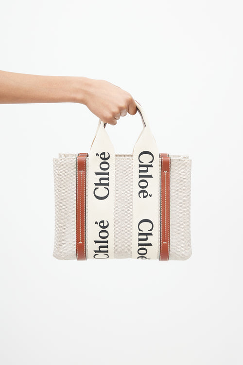 Chloé Beige & Black Logo Woody Tote