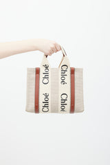 Chloé Beige & Brown Logo Woody Tote