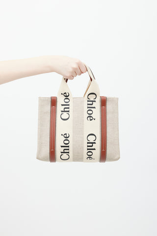 Chloé Beige & Brown Logo Woody Tote