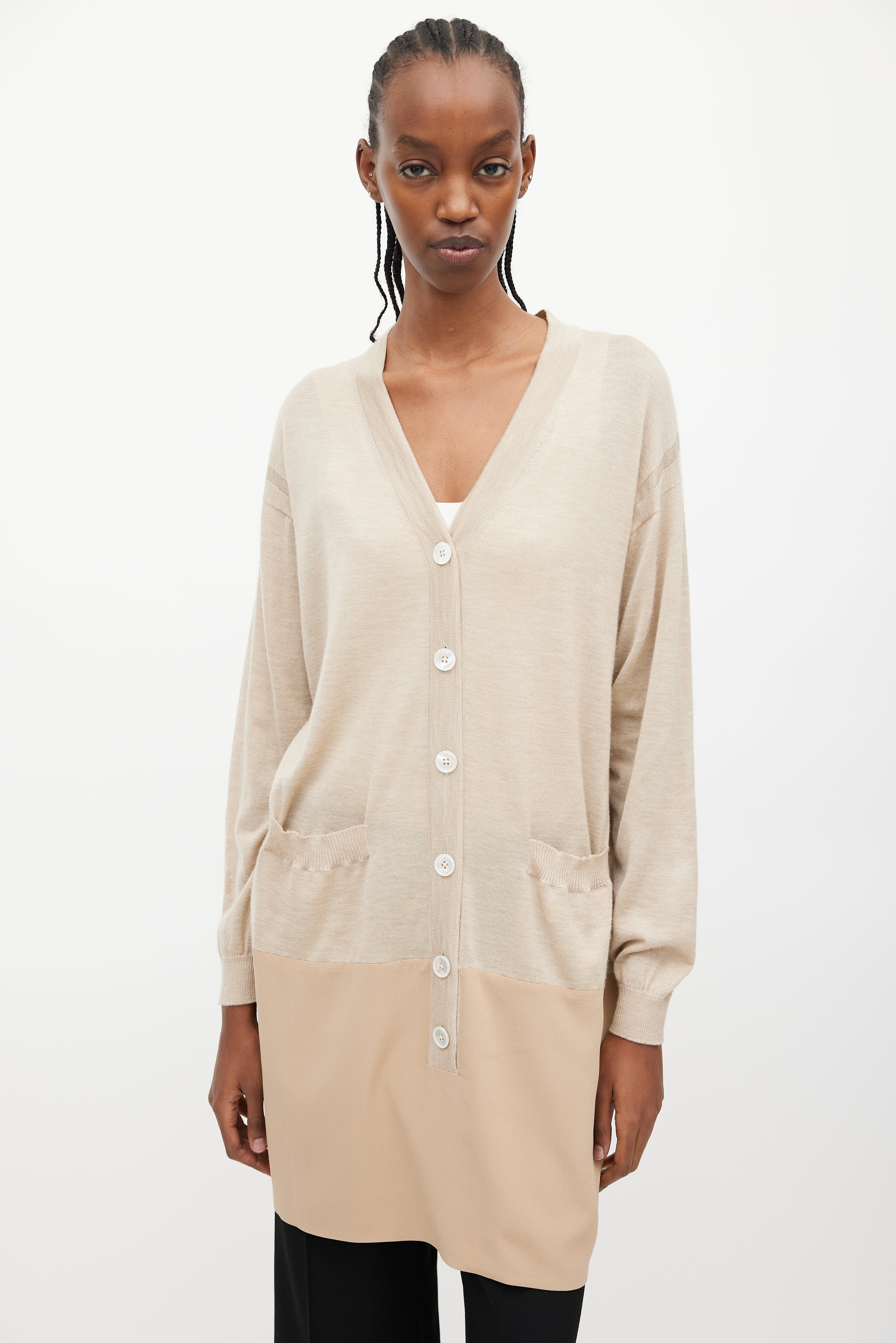 beige cardigan for dress Open Front M/L Sheer Maxi Cardigan is pretty and practical L'AGENCE Eluna Cardigan Top In
