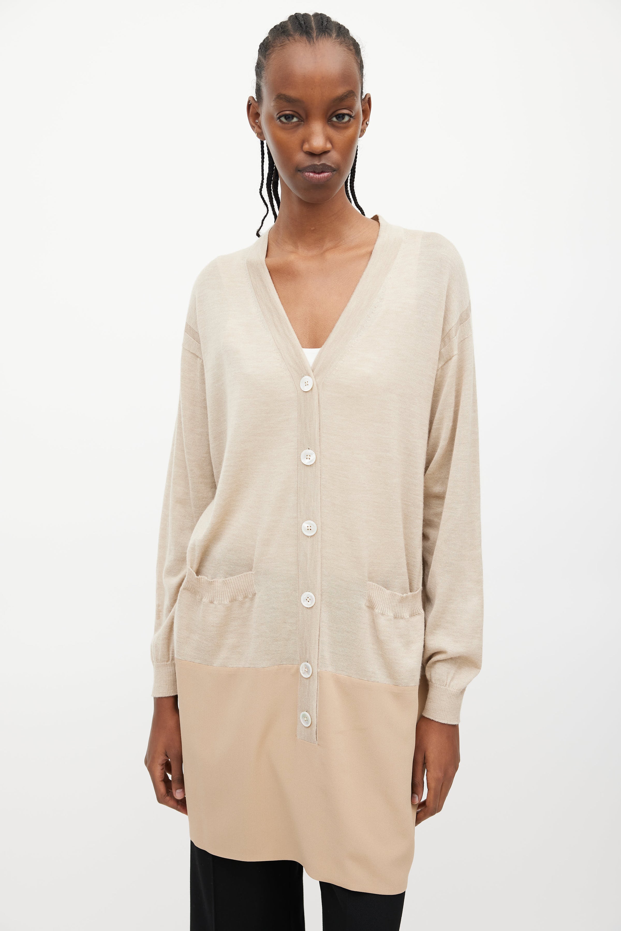 Chlo // Beige Cashmere & Silk Cardigan Dress VSP Consignment Chlo // Beige Cashmere & Silk Cardigan Dress VSP Consignment