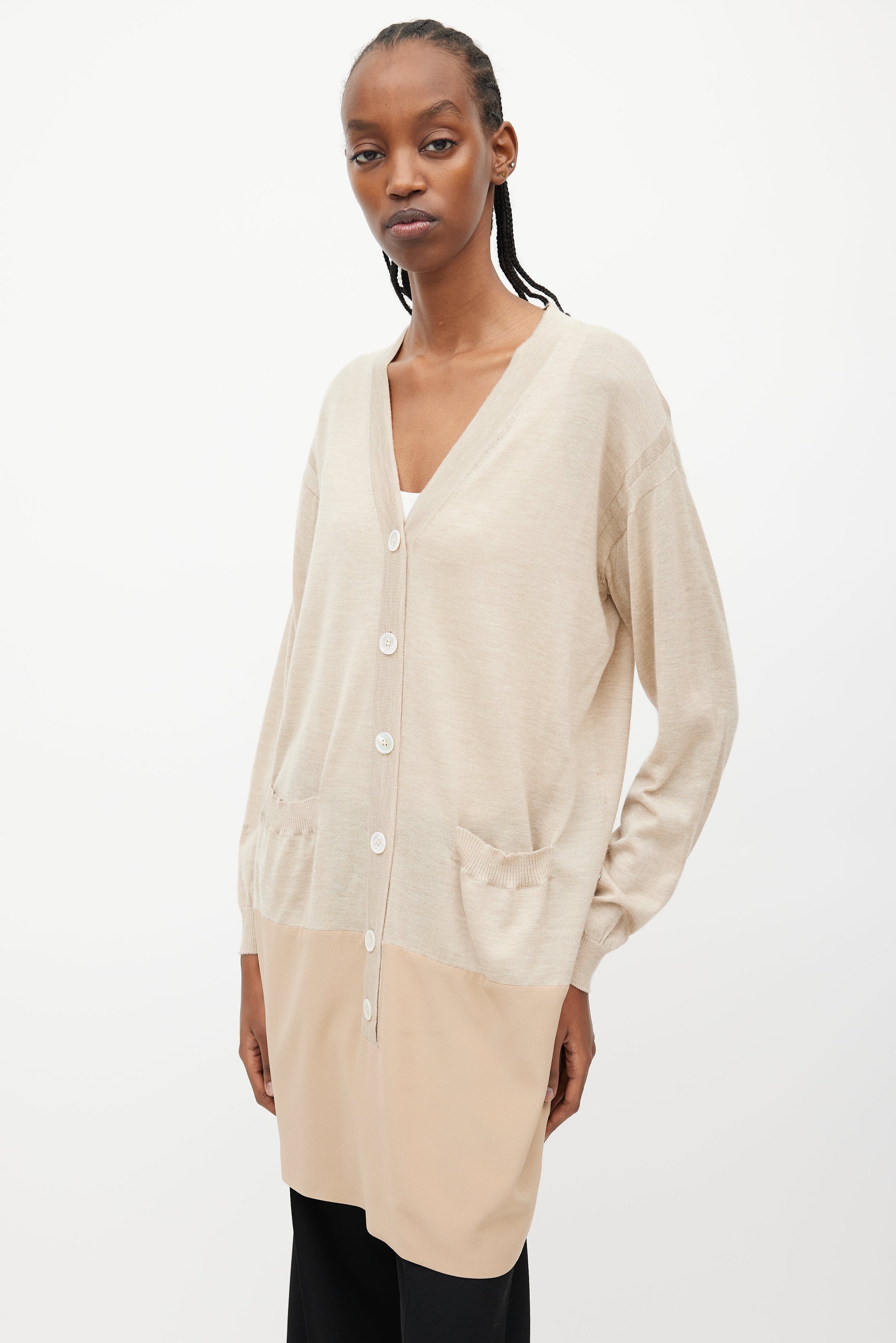 Chlo // Beige Cashmere & Silk Cardigan Dress VSP Consignment Chlo // Beige Cashmere & Silk Cardigan Dress VSP Consignment