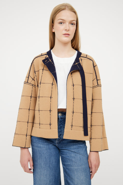 Chloé Beige & Navy Reversible Plaid Jacket