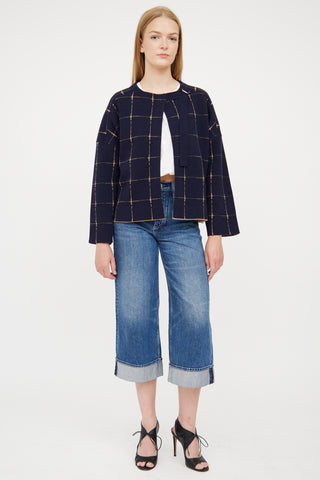 Chloé Beige & Navy Reversible Plaid Jacket