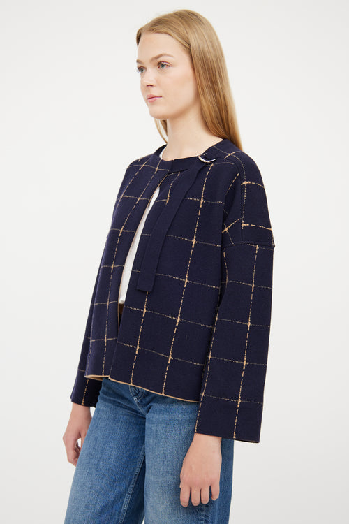 Chloé Beige & Navy Reversible Plaid Jacket