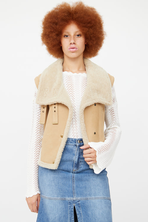 Chloe Beige Leather & Shearling Vest