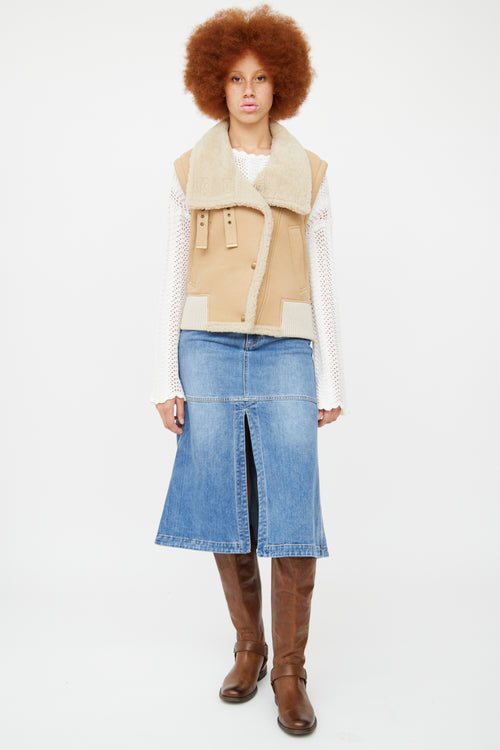 Chloe Beige Leather & Shearling Vest