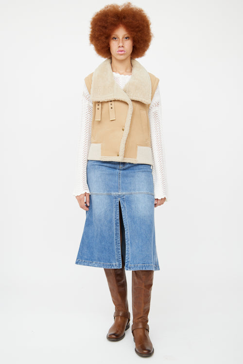 Chloe Beige Leather & Shearling Vest