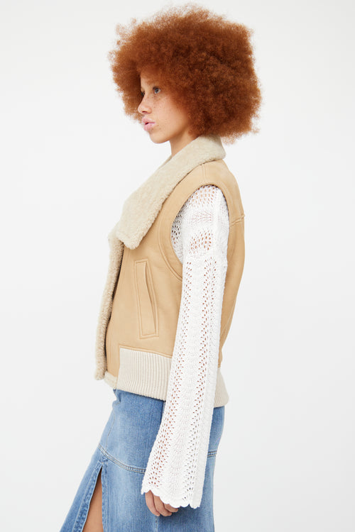 Chloe Beige Leather & Shearling Vest