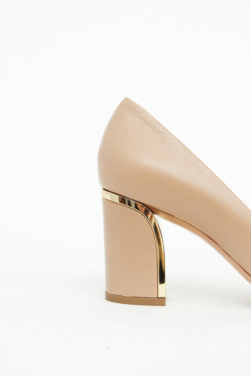 Chloé Beige Grained Leather Becky Pump