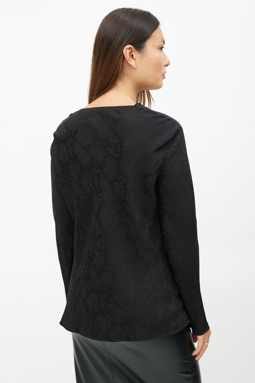 Chloé Black Floral Pleated Silk Top