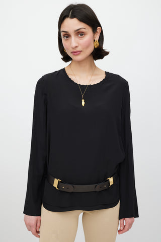 Chloé Black & Gold Leather Belt