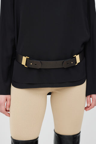 Chloé Black & Gold Leather Belt