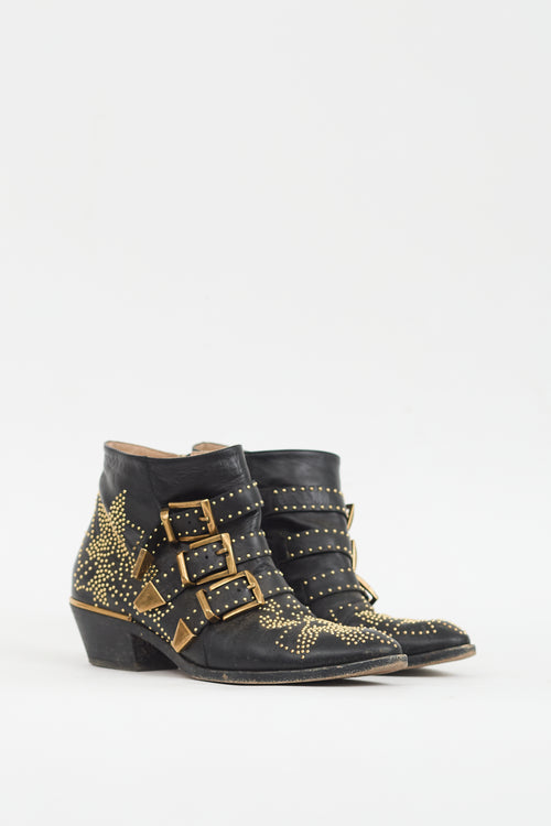 Chloé Black Leather Susanna Studded Ankle Boot