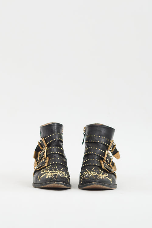 Chloé Black Leather Susanna Studded Ankle Boot