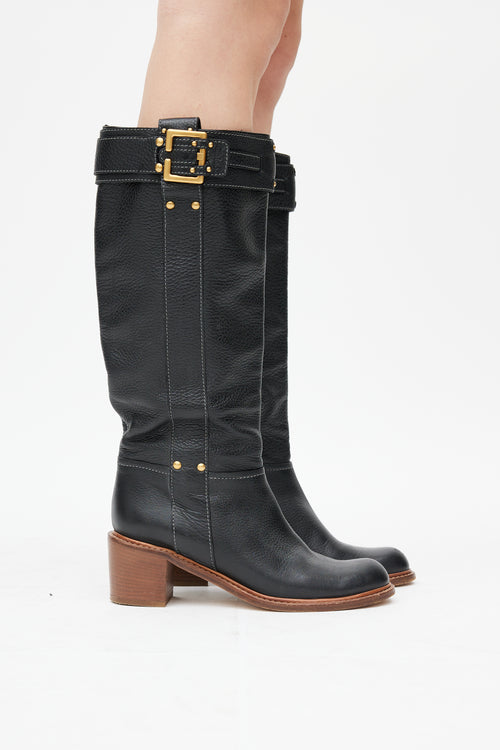 Chloé Black Leather Buckled Riding Boot