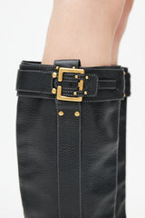 Chloé Black Leather Buckled Riding Boot