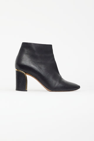 Chloé Black Leather & Gold Block Heel Boot
