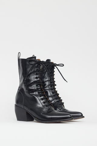 Chloé Black Leather Heeled Combat Boot
