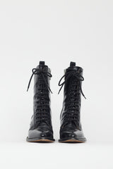 Chloé Black Leather Heeled Combat Boot