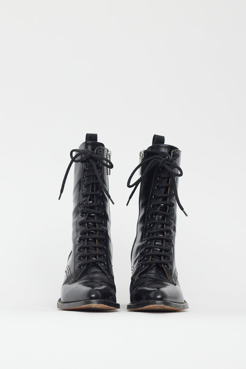 Chloé Black Leather Heeled Combat Boot