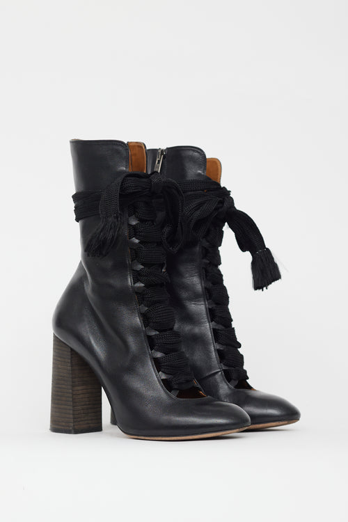 Chloé Black Leather Lace Up Boot