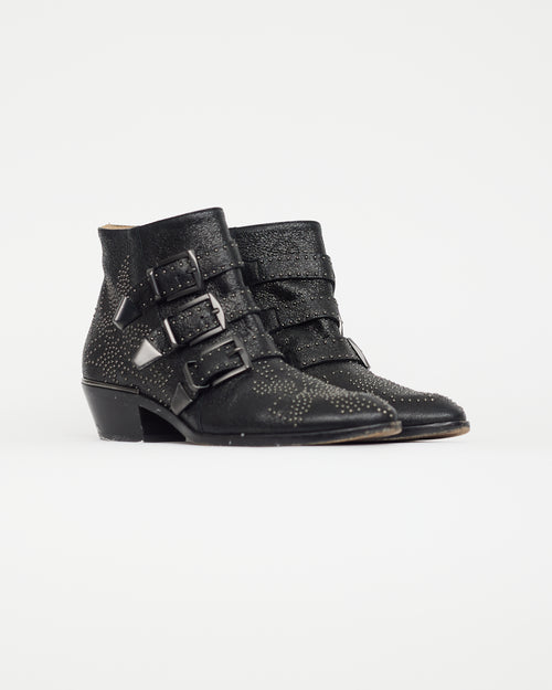 Chloé Black Leather Silver Studded Boot