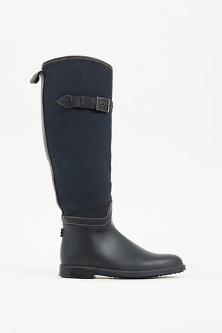 Chloé Black & Navy Rubber & Canvas Rubber Boot