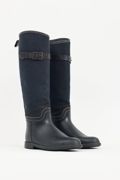 Chloé Black & Navy Rubber & Canvas Rubber Boot