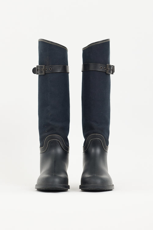 Chloé Black & Navy Rubber & Canvas Rubber Boot