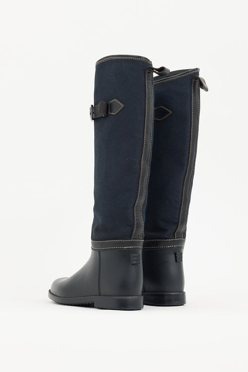 Chloé Black & Navy Rubber & Canvas Rubber Boot