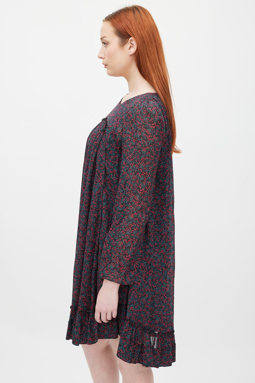 Chloé Black & Red Printed Mini Dress
