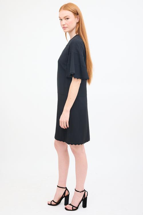 Chloé Black Scalloped Flutter Sleeve Mini Dress