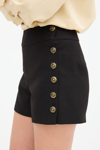 Chloé Black Side Button Up Mini Shorts