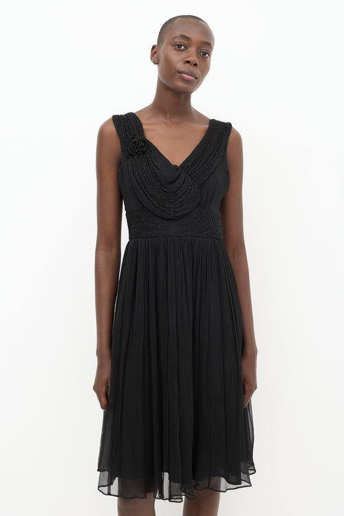 Chloé Black Silk Beaded Pleated Dress