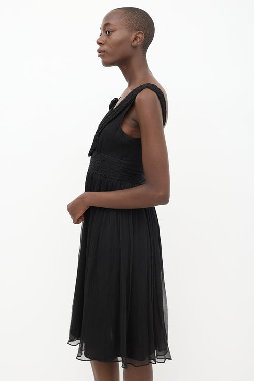 Chloé Black Silk Beaded Pleated Dress