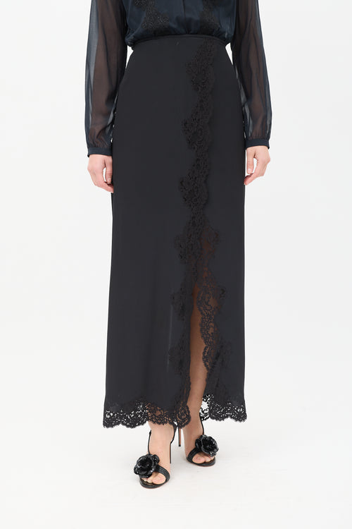 Chloé Black Silk Lace Trim Split Maxi Skirt