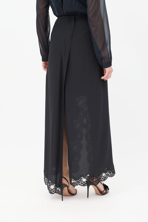 Chloé Black Silk Lace Trim Split Maxi Skirt