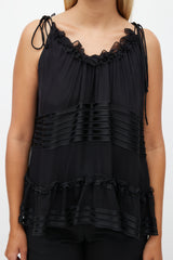 Chloé Black Silk Ruffle Sleeveless Blouse