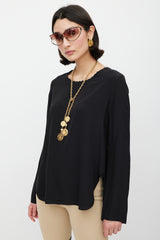 Chloé Black Silk Scalloped Top