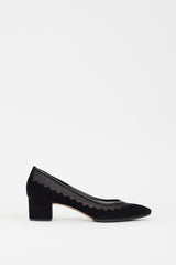 Chloé Black Suede & Mesh Scalloped Pump