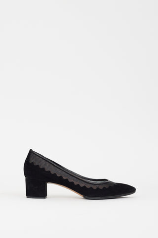 Chloé Black Suede & Mesh Scalloped Pump