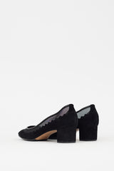 Chloé Black Suede & Mesh Scalloped Pump