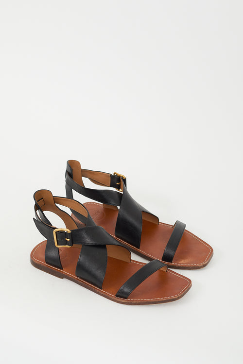 Chloé Black & Brown Leather Criss Cross Sandal