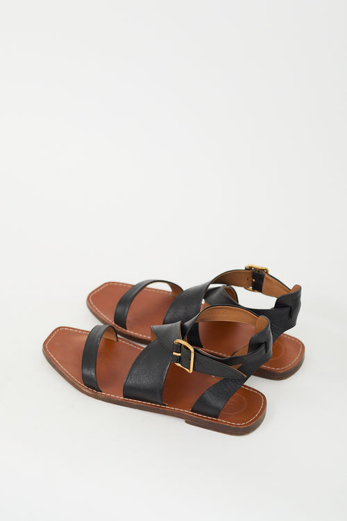 Chloé Black & Brown Leather Criss Cross Sandal