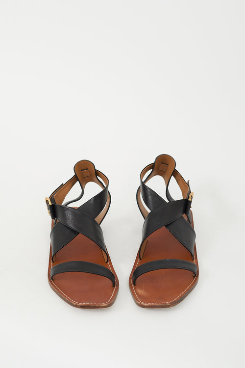 Chloé Black & Brown Leather Criss Cross Sandal